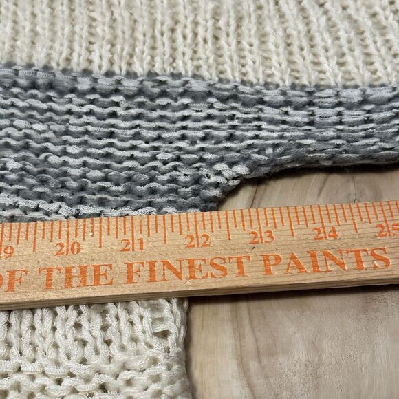 Skies Are Blue Medium Cardigan Open Front Chunky Knit Cream Gray Stripe New - Picture 9 of 9